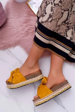 Boto Klapki Na Platformie|Klapki Damskie Klasyczne*Klapki Damskie Na Platformie Z Kokardą Żółte Chantal