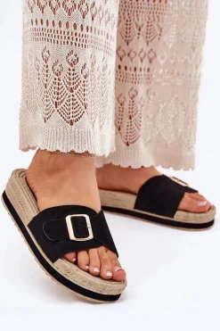 Boto Klapki Damskie Na Platformie Ze Złotą Klamrą Czarne Selira Czarny