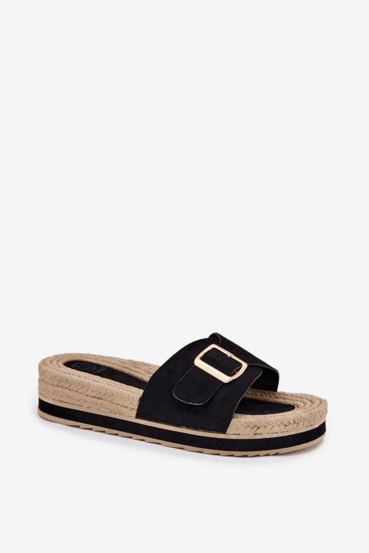 Boto Klapki Damskie Na Platformie Ze Złotą Klamrą Czarne Selira Czarny