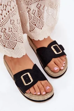 Boto Klapki Damskie Na Platformie Ze Złotą Klamrą Czarne Selira Czarny