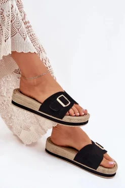 Boto Klapki Damskie Na Platformie Ze Złotą Klamrą Czarne Selira Czarny