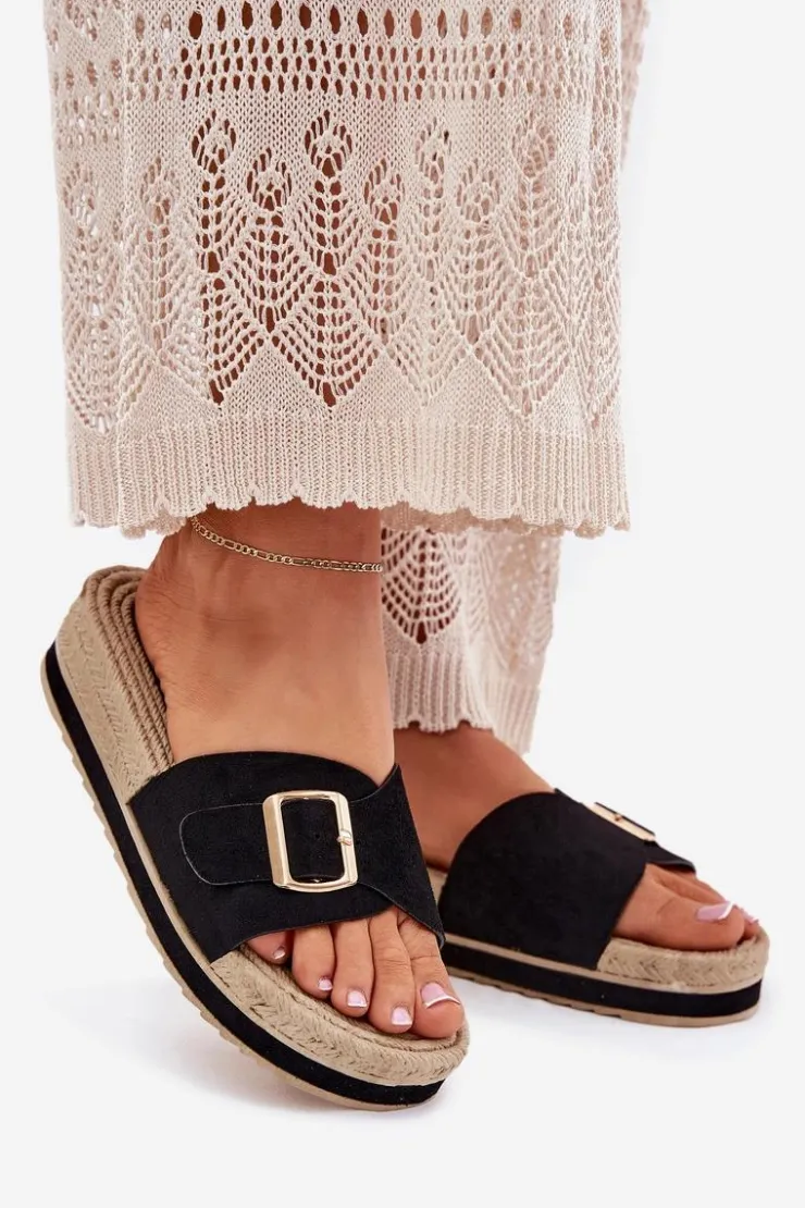 Boto Klapki Damskie Na Platformie Ze Złotą Klamrą Czarne Selira Czarny