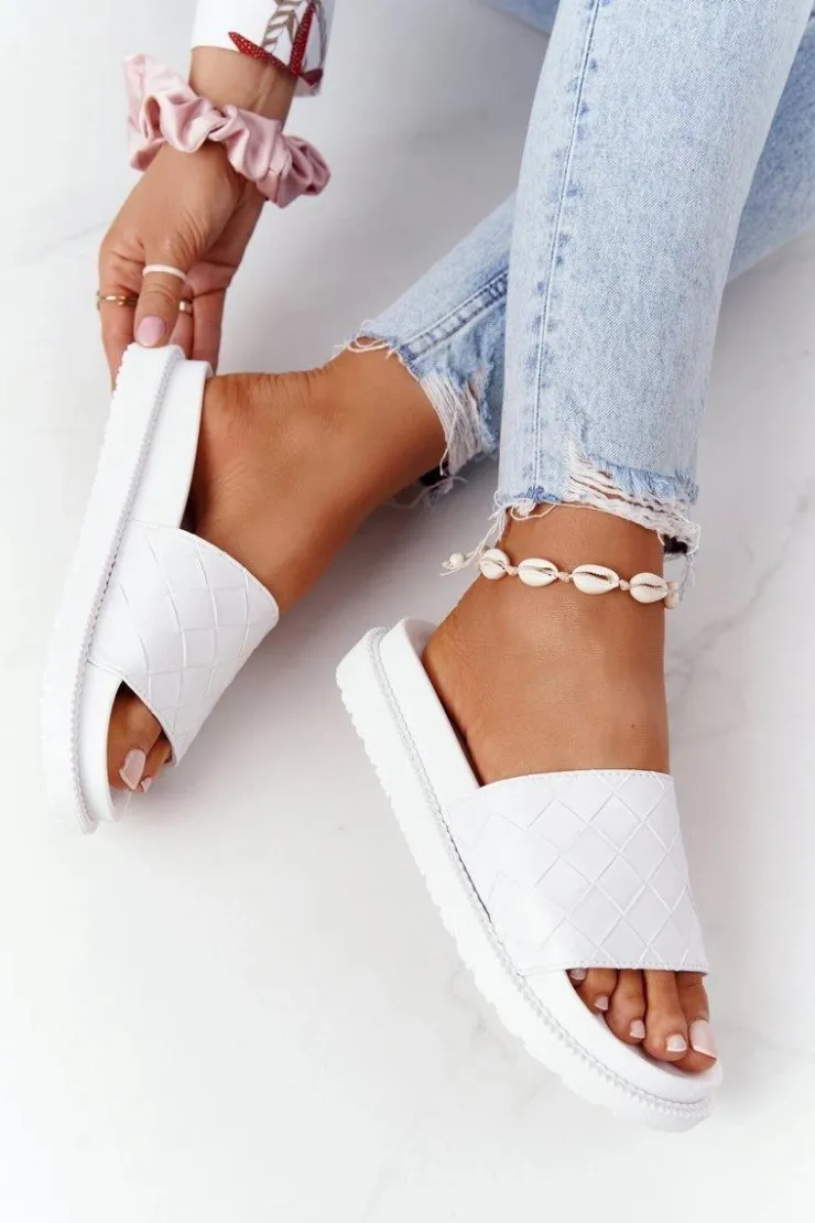 Big Star Shoes Klapki Damskie Big Star|Klapki Na Platformie*Klapki Damskie Na Platformie Big Star HH274683 Białe