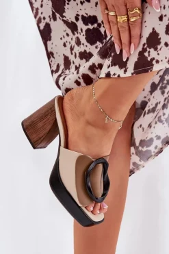 Damskie Boto Klapki Damskie Na Słupkowym Obcasie Z Klamrą Ciemnobeżowe Amuria