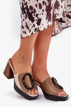 Damskie Boto Klapki Damskie Na Słupkowym Obcasie Z Klamrą Ciemnobeżowe Amuria