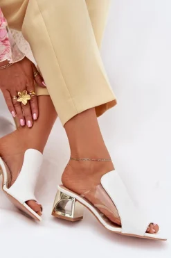 Online Boto Klapki Damskie Na Słupku Białe Tessira