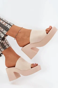 Boto Klapki Na Obcasie|Klapki Na Platformie*Klapki Damskie Na Słupku I Platformie Beżowe Omeisa