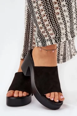 Damskie Boto Klapki Damskie Na Słupku I Platformie Czarne Omeisa