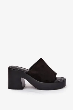 Damskie Boto Klapki Damskie Na Słupku I Platformie Czarne Omeisa