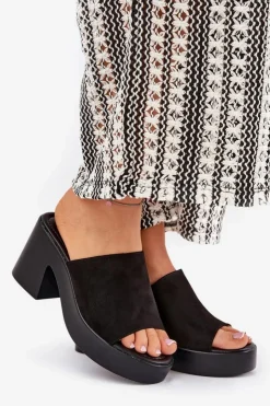 Damskie Boto Klapki Damskie Na Słupku I Platformie Czarne Omeisa