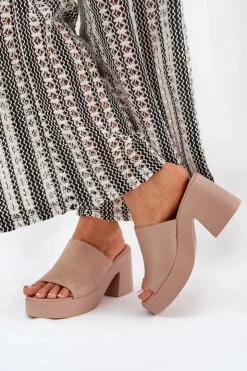 Boto Klapki Na Obcasie|Klapki Na Platformie*Klapki Damskie Na Słupku I Platformie Khaki Omeisa Beżowy