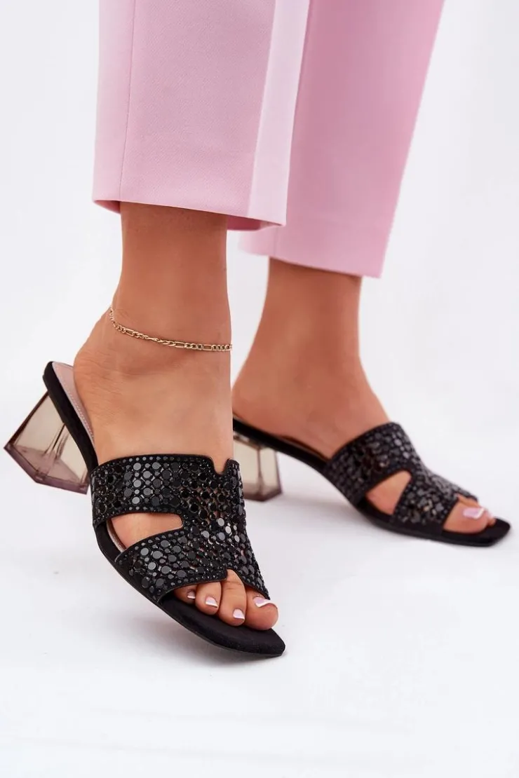 Outlet Buty damskie Vinceza Klapki Damskie Na Słupku Vinceza 62230 Czarne