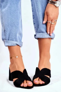 Damskie Damskie buty S.Barski Klapki Damskie Na Słupku Wsuwane Czarne Guest