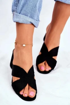 Damskie Damskie buty S.Barski Klapki Damskie Na Słupku Wsuwane Czarne Guest