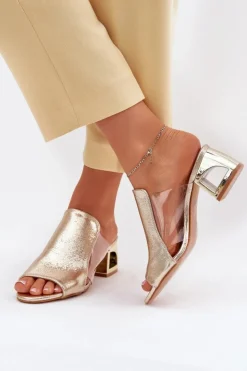 Clearance Boto Klapki Damskie Na Słupku Złote Tessira