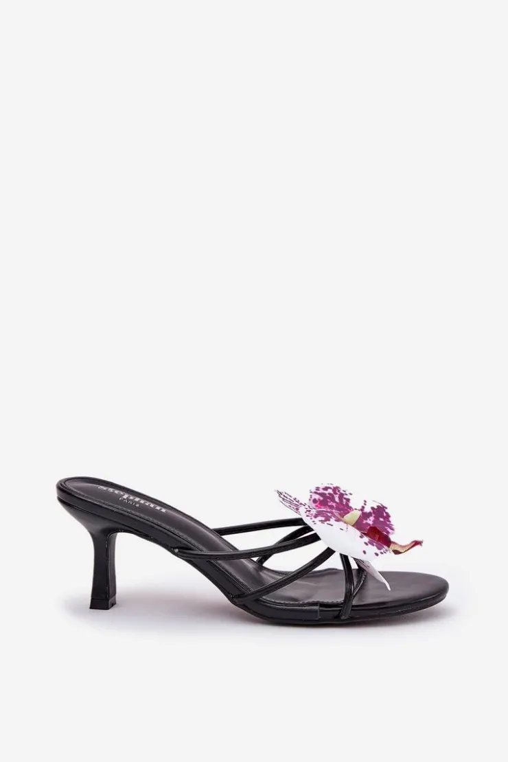 Boto Klapki Na Obcasie|Klapki Damskie Klasyczne*Klapki Damskie Na Szpilce Ze Sztucznym Kwiatem Czarne Reyi Czarny