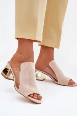 Boto Klapki Na Obcasie|Klapki Damskie Klasyczne*Klapki Damskie Na Złotym Słupku Jasnobeżowe Tessira