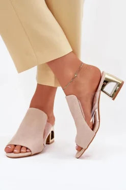 Boto Klapki Na Obcasie|Klapki Damskie Klasyczne*Klapki Damskie Na Złotym Słupku Jasnobeżowe Tessira