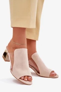 Boto Klapki Na Obcasie|Klapki Damskie Klasyczne*Klapki Damskie Na Złotym Słupku Jasnobeżowe Tessira