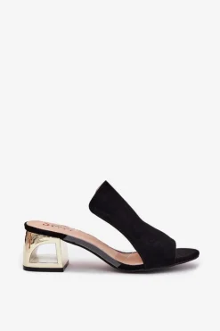 Damskie Boto Klapki Damskie Na Złotym Słupku Czarne Tessira