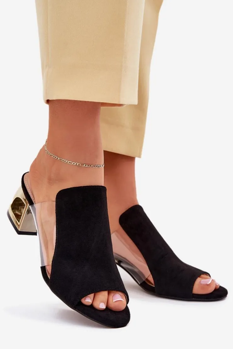 Damskie Boto Klapki Damskie Na Złotym Słupku Czarne Tessira