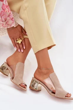 Damskie Boto Klapki Damskie Na Złotym Słupku Beżowe Tessira