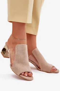 Damskie Boto Klapki Damskie Na Złotym Słupku Beżowe Tessira