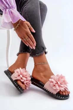 New Boto Klapki Damskie Ozdobione Kwiatami Różowe Cellanen