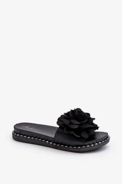 Boto Klapki Damskie Klasyczne*Klapki Damskie Ozdobione Kwiatami Czarne Cellanen