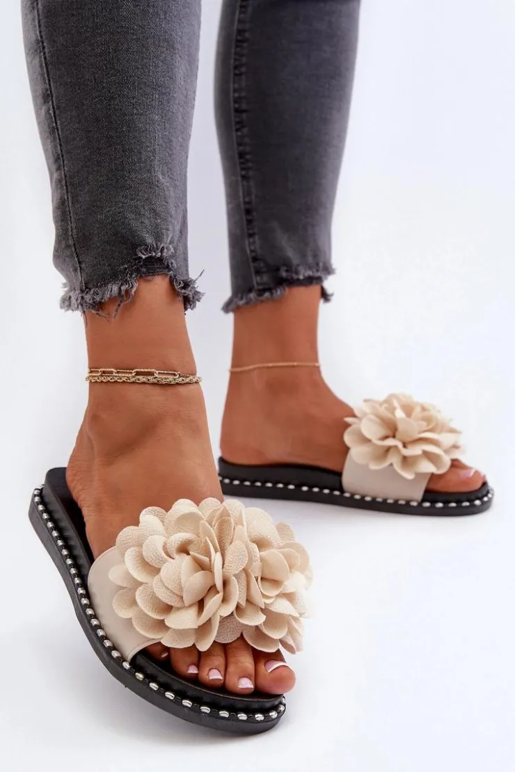 Damskie Boto Klapki Damskie Ozdobione Kwiatami Beżowe Cellanen