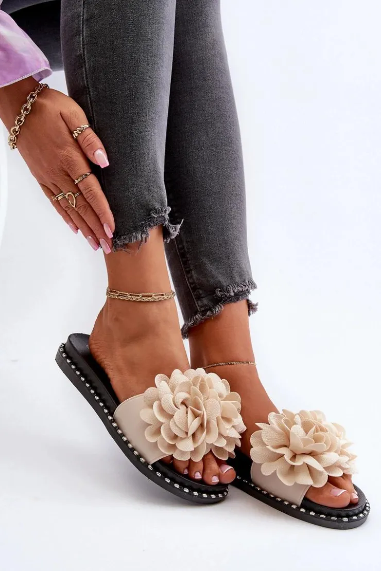 Damskie Boto Klapki Damskie Ozdobione Kwiatami Beżowe Cellanen