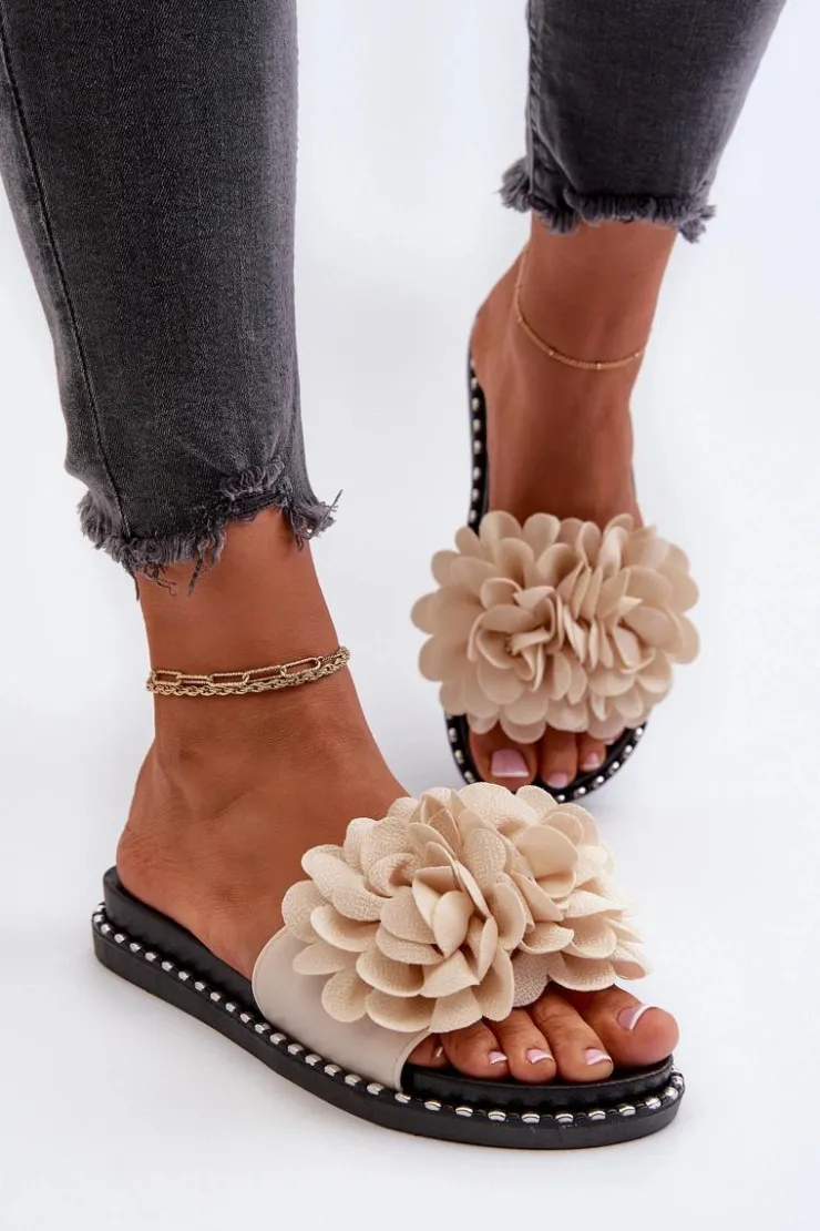 Damskie Boto Klapki Damskie Ozdobione Kwiatami Beżowe Cellanen