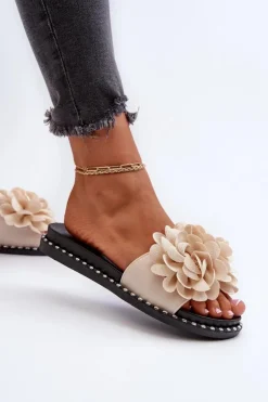 Damskie Boto Klapki Damskie Ozdobione Kwiatami Beżowe Cellanen