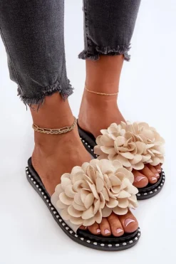 Damskie Boto Klapki Damskie Ozdobione Kwiatami Beżowe Cellanen