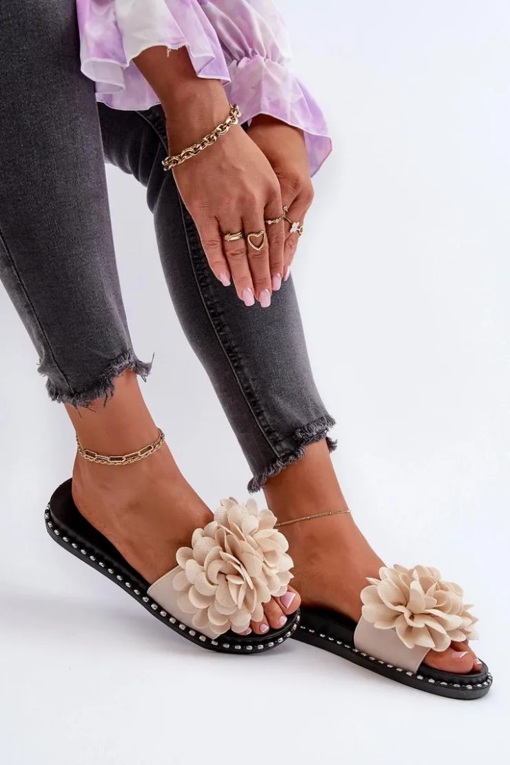 Damskie Boto Klapki Damskie Ozdobione Kwiatami Beżowe Cellanen