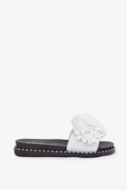Sale Boto Klapki Damskie Ozdobione Kwiatami Białe Cellanen