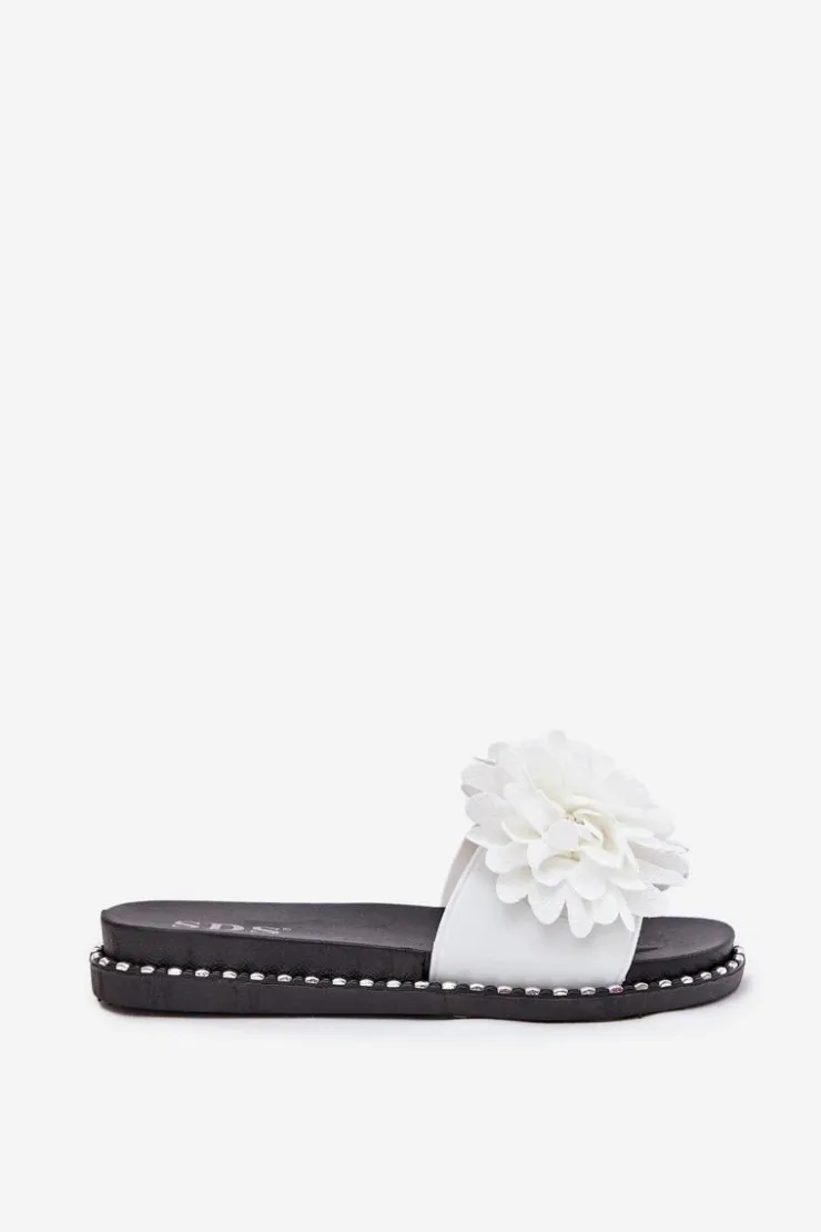 Sale Boto Klapki Damskie Ozdobione Kwiatami Białe Cellanen