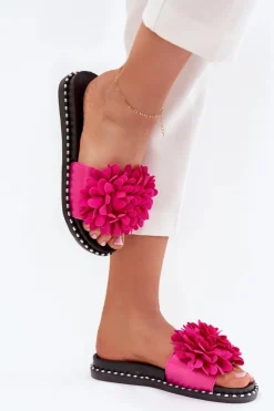 Boto Klapki Damskie Klasyczne*Klapki Damskie Ozdobione Kwiatami Fuksja Cellanen