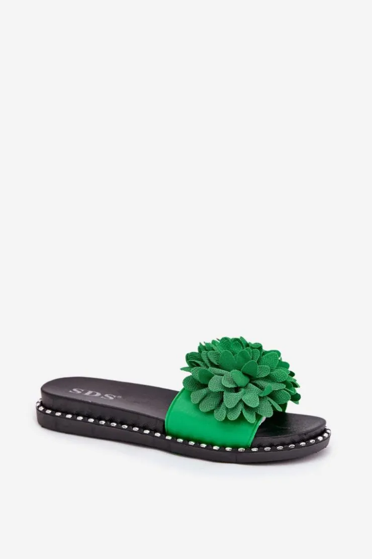 Damskie Boto Klapki Damskie Ozdobione Kwiatami Zielone Cellanen