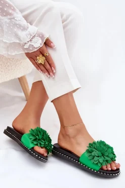Damskie Boto Klapki Damskie Ozdobione Kwiatami Zielone Cellanen