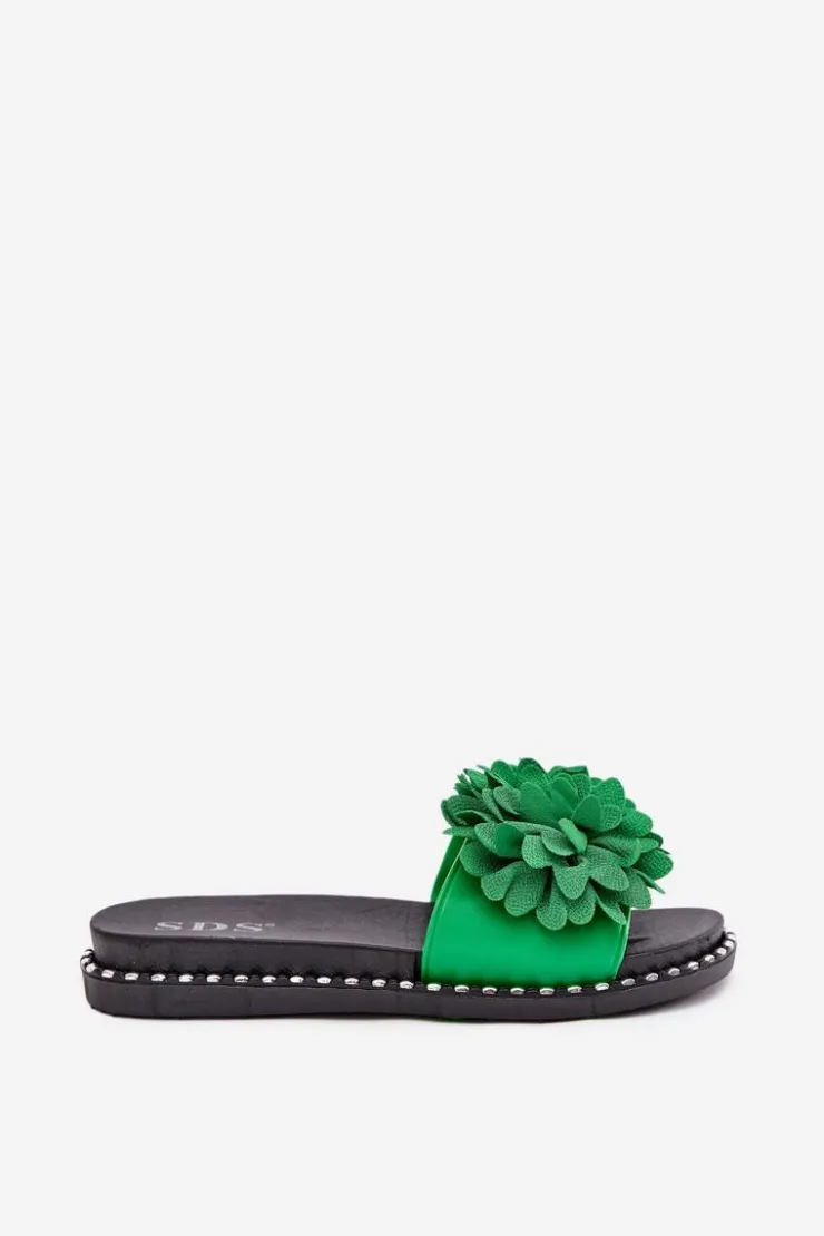 Damskie Boto Klapki Damskie Ozdobione Kwiatami Zielone Cellanen