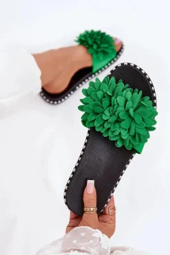 Damskie Boto Klapki Damskie Ozdobione Kwiatami Zielone Cellanen