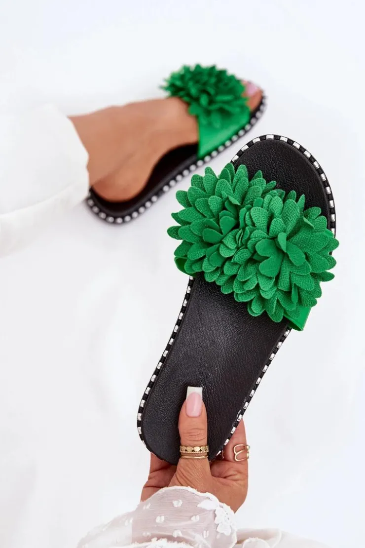Damskie Boto Klapki Damskie Ozdobione Kwiatami Zielone Cellanen