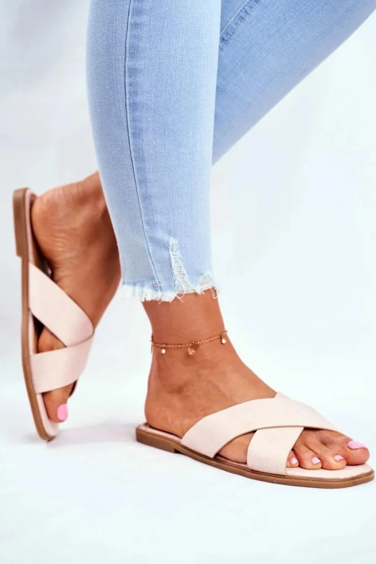 Hot Boto Klapki Damskie Paski na Krzyż Beżowe Philippines