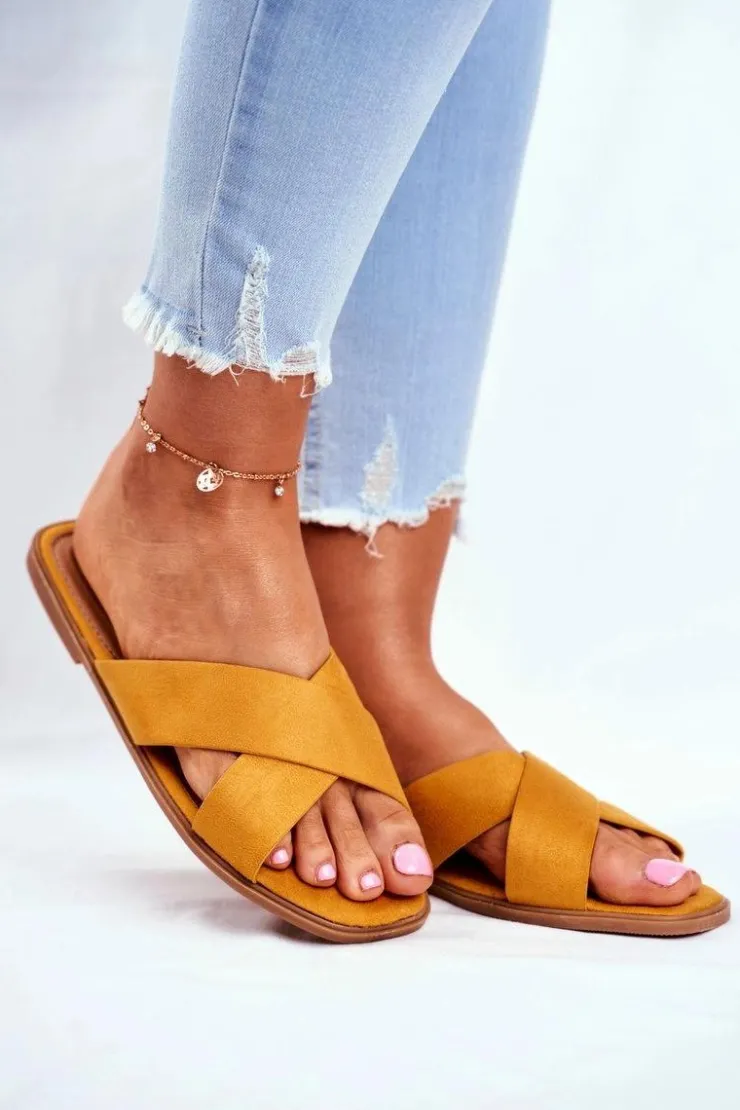 Boto Klapki Damskie Klasyczne*Klapki Damskie Paski na Krzyż Żółte Philippines