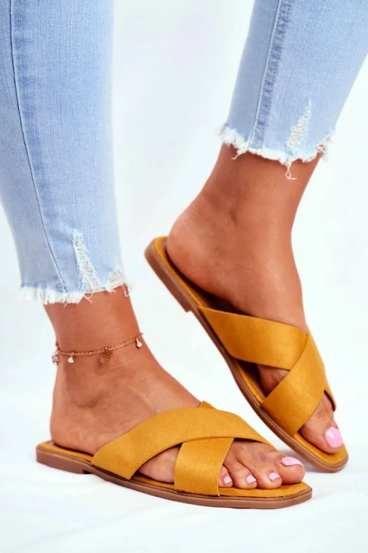 Boto Klapki Damskie Klasyczne*Klapki Damskie Paski na Krzyż Żółte Philippines