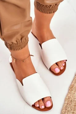 Damskie Boto Klapki Damskie Płaskie Białe Mimios