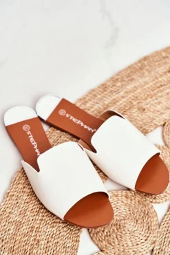 Damskie Boto Klapki Damskie Płaskie Białe Mimios