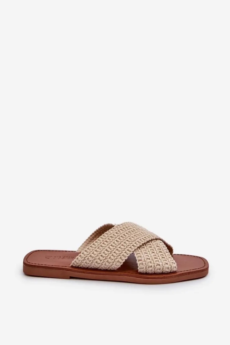 Sale Big Star Shoes Klapki Damskie Płaskie Big Star NN274078 Beżowe Beżowy