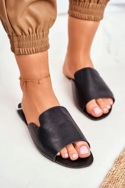 Hot Boto Klapki Damskie Płaskie Czarne Mimios